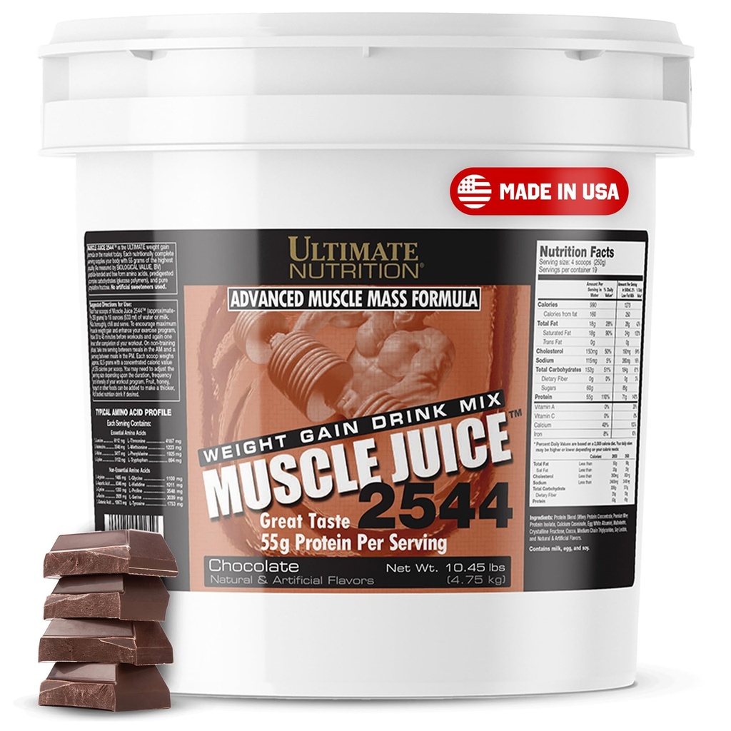 Ultimate Nutrition Lihasmahl, Kaalutõusu Joogi Segu - Mass Gainer Treeningu Pulber Meestele Ja Naistele - Lean Lihaste Kasvu Ja Immuunsüsteemi Toetus 55g Valguga - Šokolaad, 10.45lb