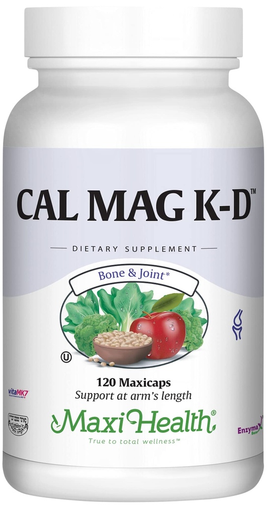 Maxi Health Mehed ja naised 500 mg kaltsiumilisandit D3-vitamiiniga (2000 RÜ), magneesiumiga (250 mg) ja K2-vitamiiniga (150 mcg) - luu, hambad ja liigeste tugi - 120 kapslit