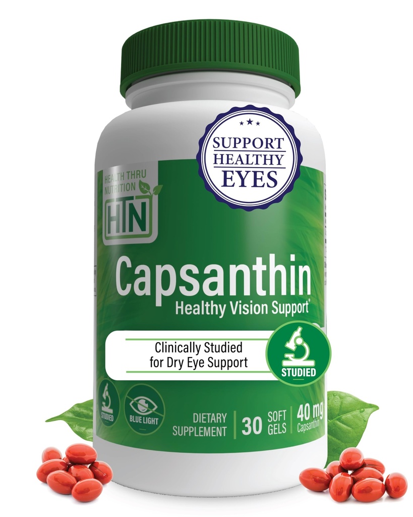 Tervis Thru Toitumine Kapsantiin 40mg - Ultimate Eye Supplement | Tervislik nägemise tugi & Sinine valguse kaitse Kuiv silmade leevendamine Capsicum Annuum'ist tuletatud kapslina | Pakend 30