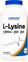 Nutricost L-Lysine 1000mg, 240 tabletti - Gluteenivaba, mitte-GMO ja taimetoitlane sõbralik