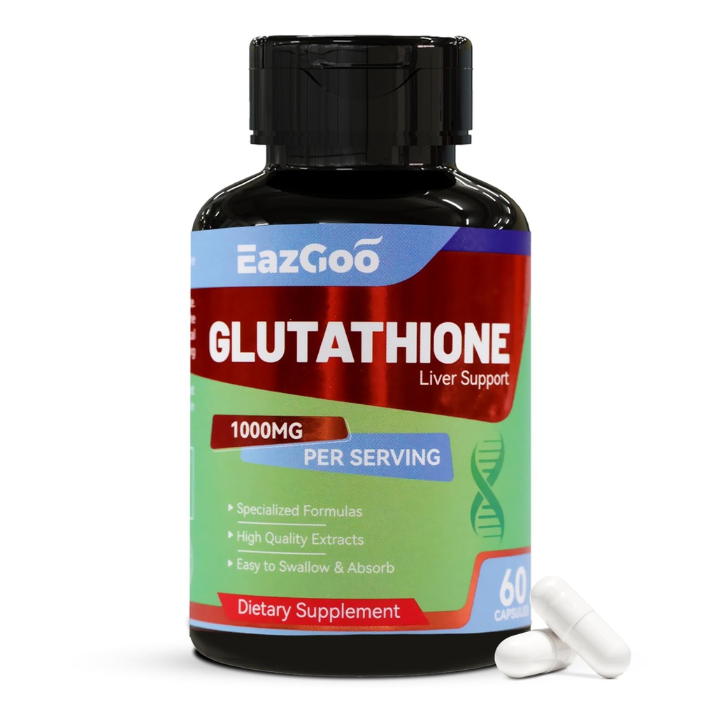 Glutatioonilisandi 1000mg Antioksüdant täiendus - Premium Vegan valem immuunsuse toetamiseks, naha helenduseks ja maksa detoksiks - allergeenivaba, mitte-GMO, efektiivne heaolu suurenemine (60 kapslit)