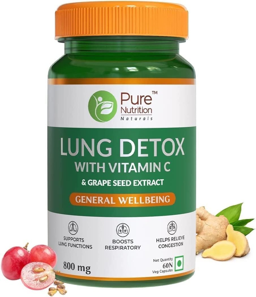 SENTA puhta toitumise Lung Detox täiendada loodusliku taimse segu C-vitamiini, viinamarjade ja Vasaka lehed Ekstrakt | Kopsupuhastaja detoksifikatsiooni Kopsu ja immuunsüsteemi kaitse - 60 Veg kapslid