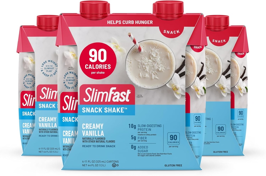 SlimFast Snack Shake, 90 kalorit Fiber Shake, valmis jooma, valgujook, kreem Vanilla, 12 krahv
