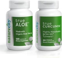 NatureCity ühine tugi Bundle| True-Aloe valmistatud orgaanilise AloeVera, 120 kapslit + True-Curcumin 500mg väga imenduv BCM-95 kurkumiin + kurkumi eeterlik õli, 30 kapslit