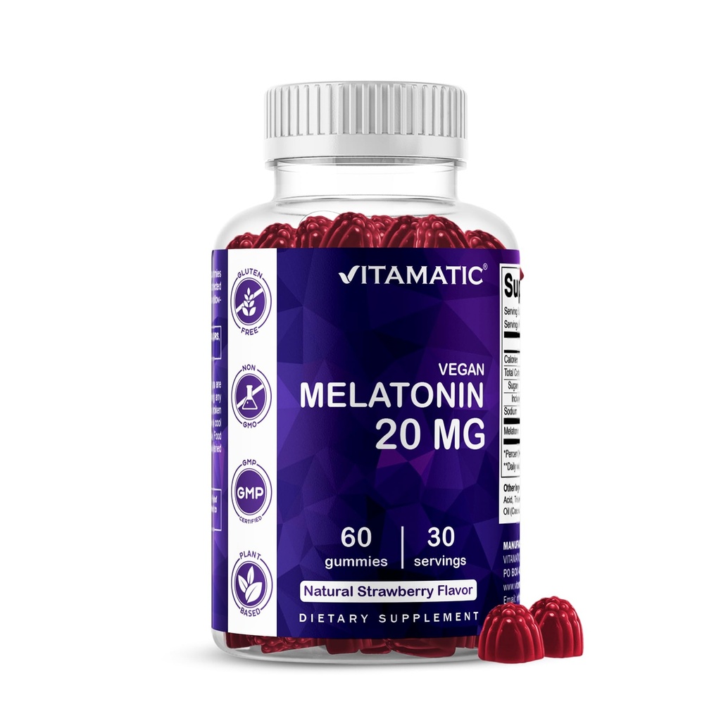 Vitamatic Melatonin 20mg Gummies täiskasvanutele, 30 Servings - 60 Count - Non-Habit Forming Supplement