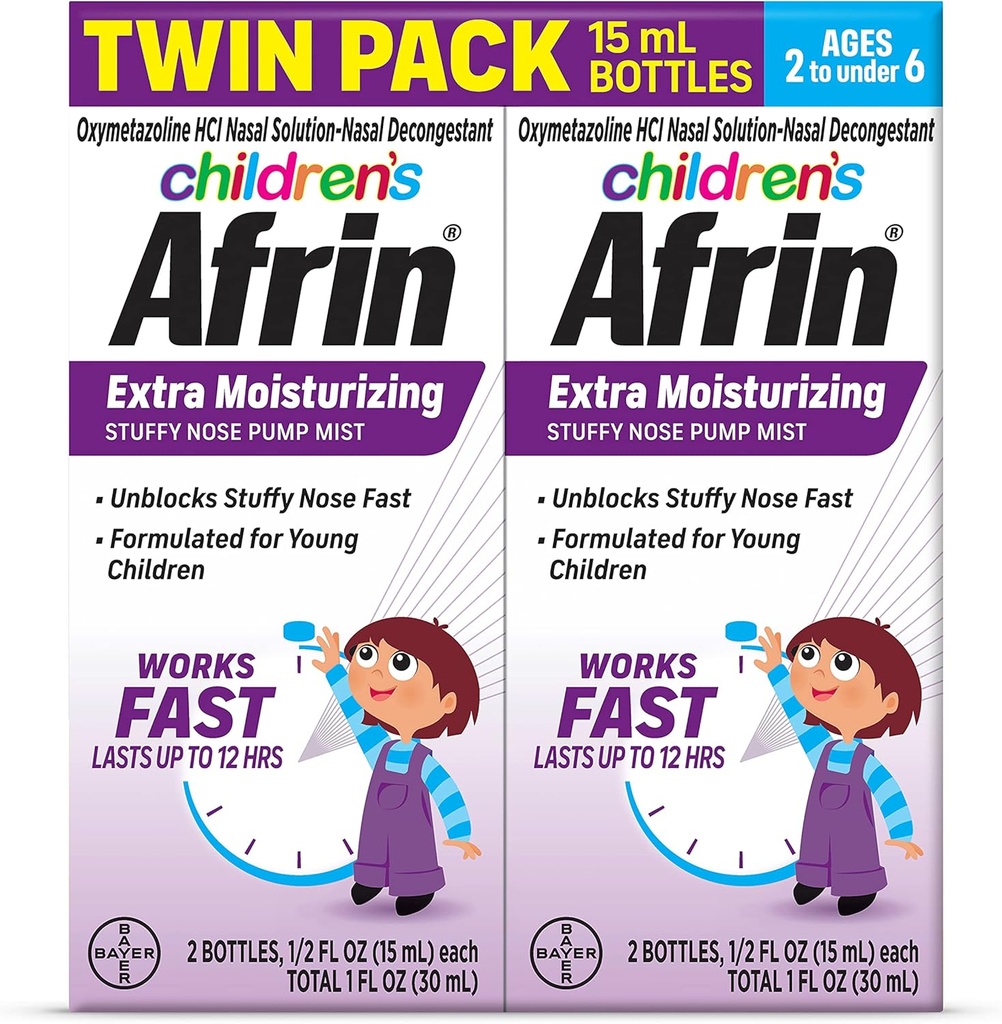 Afrin Laste ekstra niisutav nina udu, mitte-uimane, kiiretoimeline dekongestant kuni 12 tunniks pehme nina leevendamiseks, lapsed vanuses 2 kuni 6, .5 fl oz (pakk 2)