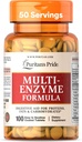 Puritan's Pride Multi-Enzyme valem, seedetrakti abi proteiinide, rasvade ja süsivesikute jaoks, toidulisand seedimiseks ja tervisliku soolestiku toetamiseks, 50-päevane pakkumine, 100 kerge neelata kaetud tablette