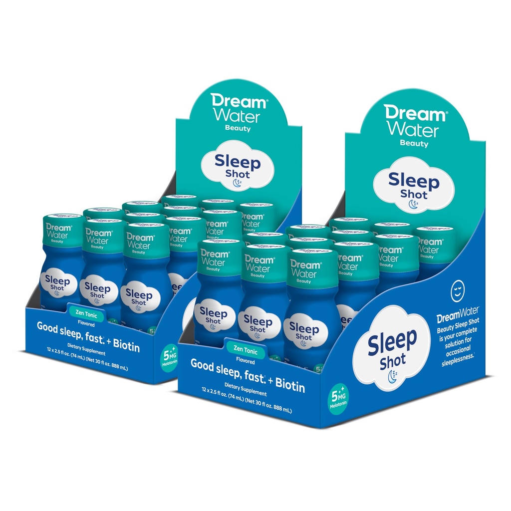 Dream Water Beauty Sleep Aid Drink Supplement; Melatoniin 5mg, GABA, 5-HTP, Plus Biotin terve naha, juuste ja küünte jaoks; 2,5 oz Vedelad unekaadrid, Zen Tonic 24-Count