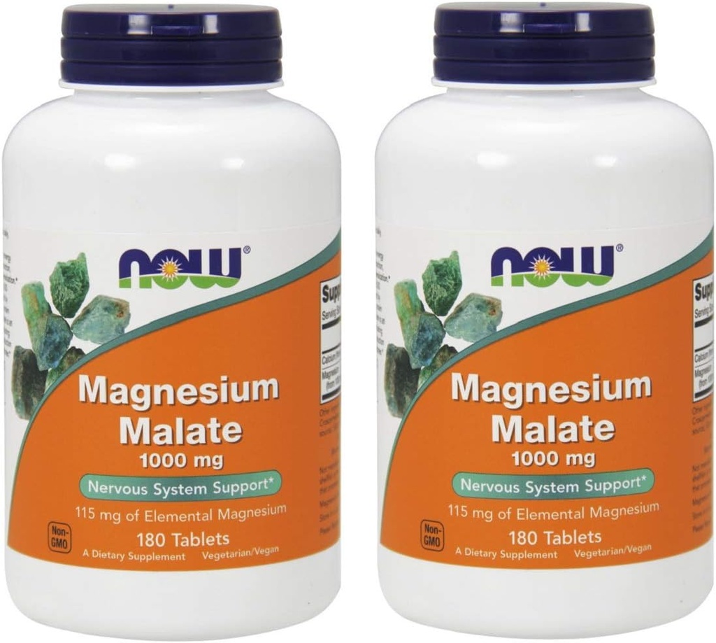 NOW Magneesiummalaat 1000mg, 180 tabletti (2 pakendis)