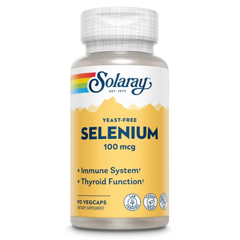 SOLARAY Selenium 100 mcg täiendus naistele ja meestele - Selenium 100mcg kapslid, kilpnäärme ja immuunsüsteemi tervise tugi, pärmivaba, L Selenometioniin, antioksüdantide tugi, Vegan - 90 Veg Caps