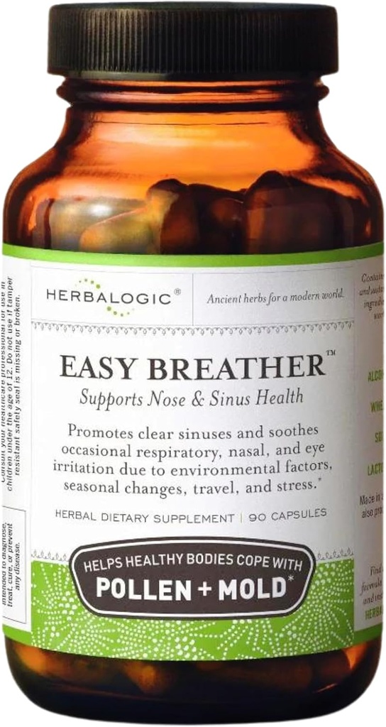 Herbalogic - Easy Breather Herb kapslid - toetab nina ja siinuse tervist - aitab tervislikel kehadel õietolmu ja hallitusega toime tulla - põhineb traditsioonilisel hiina valemil Yu Ping Fang San - 90 Cap Count