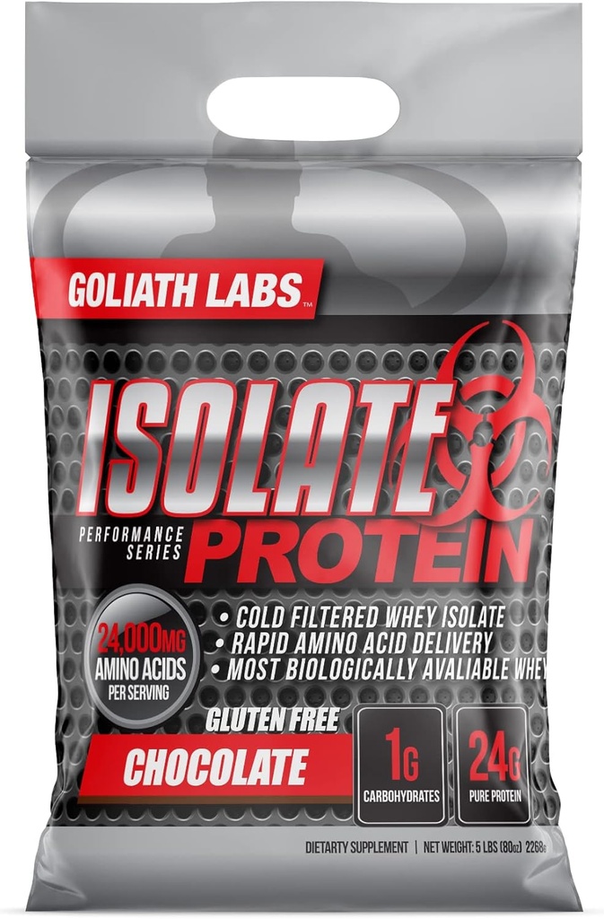 Goliath Labs Isolaatvalgu pulber [5 lbs / pakend 1/šokolaad] – Toitumine Isolaatvalk, 24 g puhas valk, 7,75 g BCAA-d, lihaste ehitusvalgu pulber (pakendamine võib varieeruda) – dieet ja sport toitumine