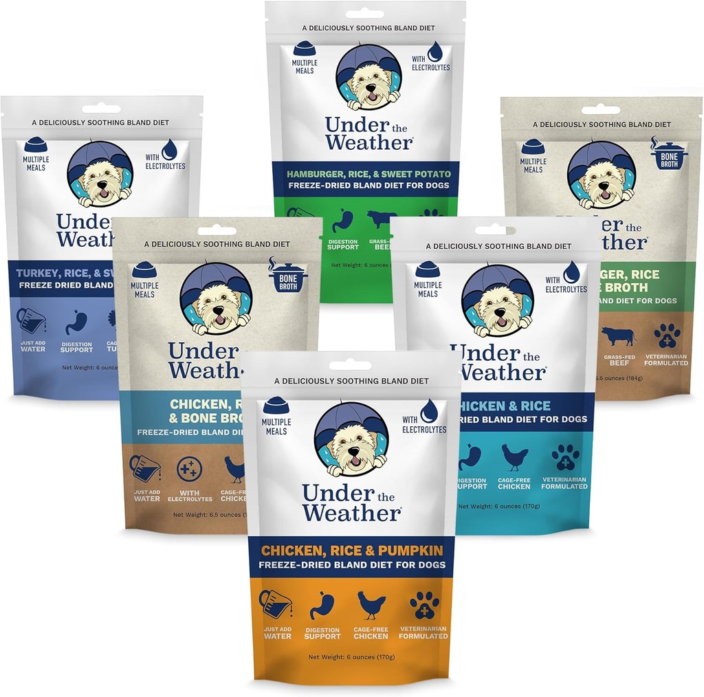 Weather Bland Dieet koertele | Haigetele koertele lihtne seedida | Ole alati valmis | Sisaldab elektrolüüte - Kõik looduslikud külmkuivatatud 100% inimklassi liha | 6 Pack - Multiflavor - 6oz