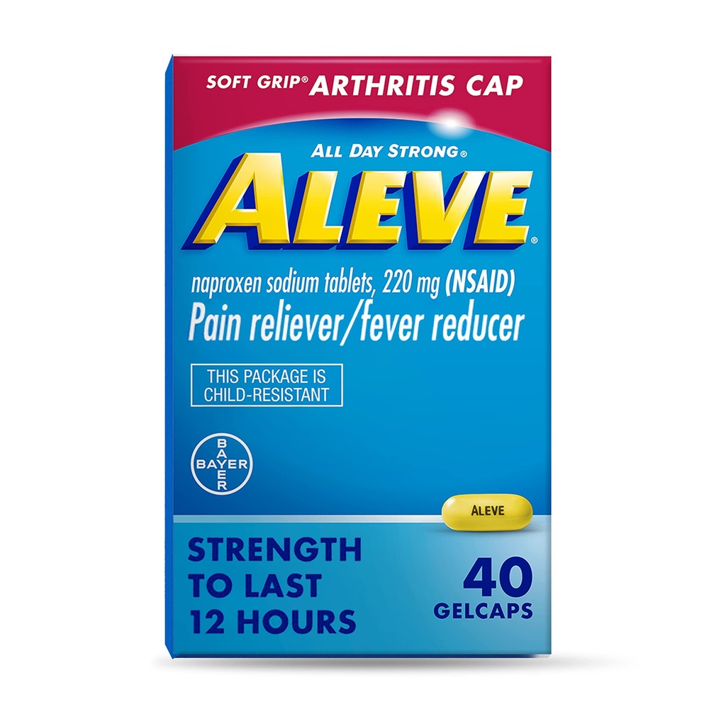 Aleve Gelcaps koos Soft Grip® Cap, Naproxen Naproxen Naatrium, Valu leevendamise meditsiin, 40 Count