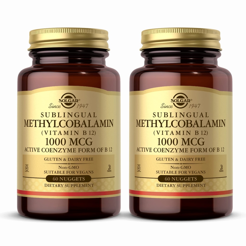 Solgar metüülkobalamiin (vitamiin B12) 1000 mcg - 60 pähklit, pakend 2 - toetab energia ainevahetust - mitte-GMO, vegan, gluteenivaba, piimavaba, Kosher - 120 kokku