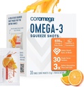 Coromega Omega 3 kalaõli lisand, 650 mg oomega-3-sid koos 3X parema imendumisega kui softgelid, oranž maitse, 30 ühekordset pihustuspaketti