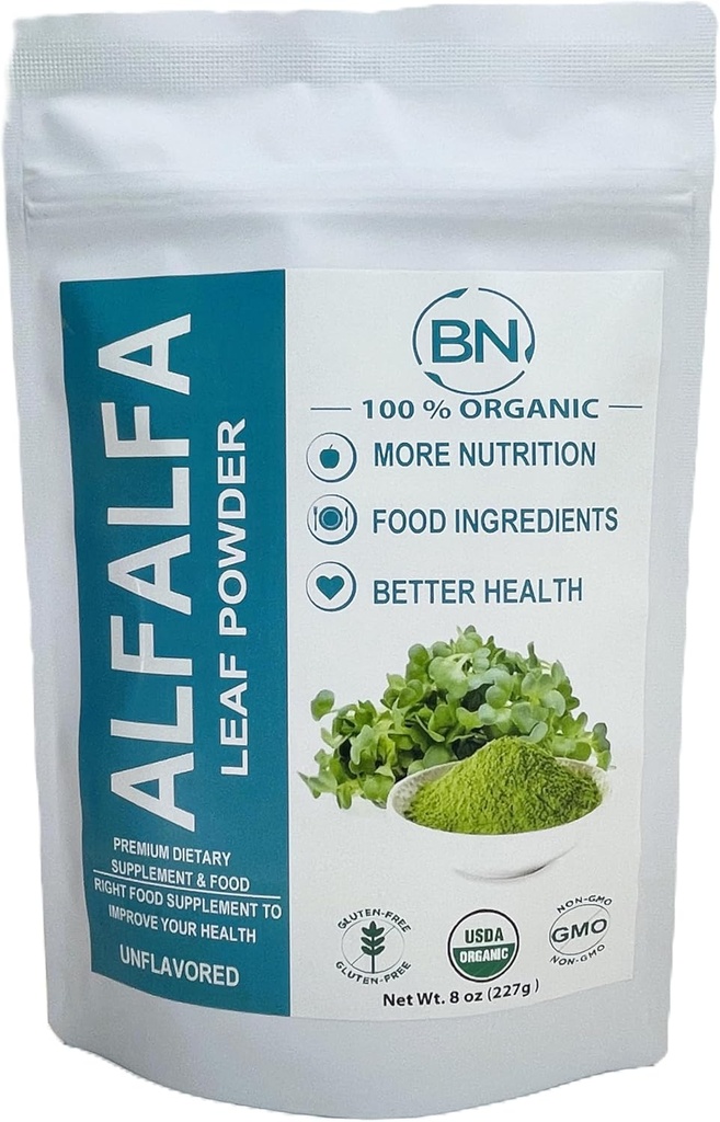 Alfalfa Leaf Powder - Roheline Superfood Täiendus Joogid, Tee, Shakes, Vegan, Gluteenivaba, Non GMO, Kosher