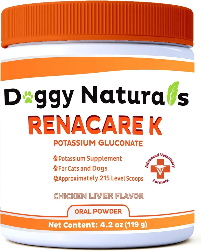 RenaCare K on mõeldud neerudele K (kaaliumglükonaat) Kaaliumilisandi pulber koertele ja kassidele, (4 oz) kana maks maitsega - 215 Tase Scoop (Made on USA)