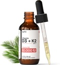 lumi Vitamiin D3 K2 MK7 w Palm MCT Õli - 10000 IU D3, 200 mcg K2 MK7-60 ml Liposomaalne Imendumine Sublingvaalne Vedeliktilgad - Mitte-GMO, Vegan, Maitsestamata Vedelik - Igakuine Tarne - 2 Fl Oz