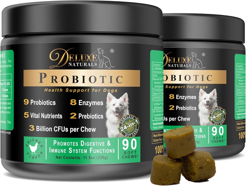 Probiootikumid koertele | All-Natural Dog Probiootikumid Ensüümid, Prebiootikumid, Kõrvits | Edendada Seedetrakti Tervist, Parandada Allergiat Ja Immuunsust, 180 Arv (Pack 2 x 90 ct)