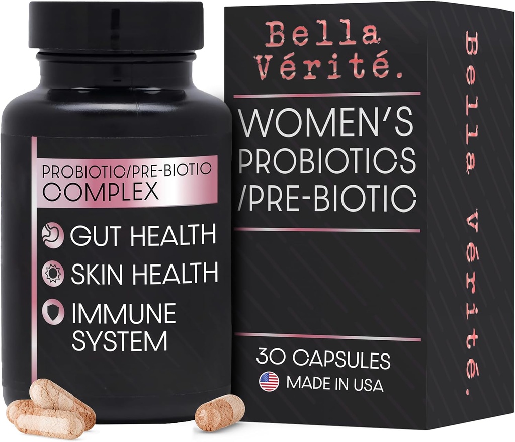 Bella Vérité. Probiootikumide ja prebiootikumide kompleks - naiste seedetrakti ja soolestiku tervise toetamine - 3,45 miljardit CFU Lactobacillus probiootikumid selgema naha jaoks - igapäevane probiootiline täiendus (30 taimetoitlast kapslit)