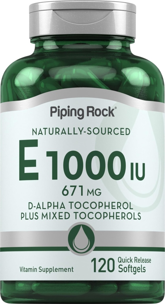 Torukivimi vitamiin E 1000 IU Softgels | 120 loend | D-Alfa ja segatud tokoferoolidega | Gluteenivaba, mitte-GMO lisand