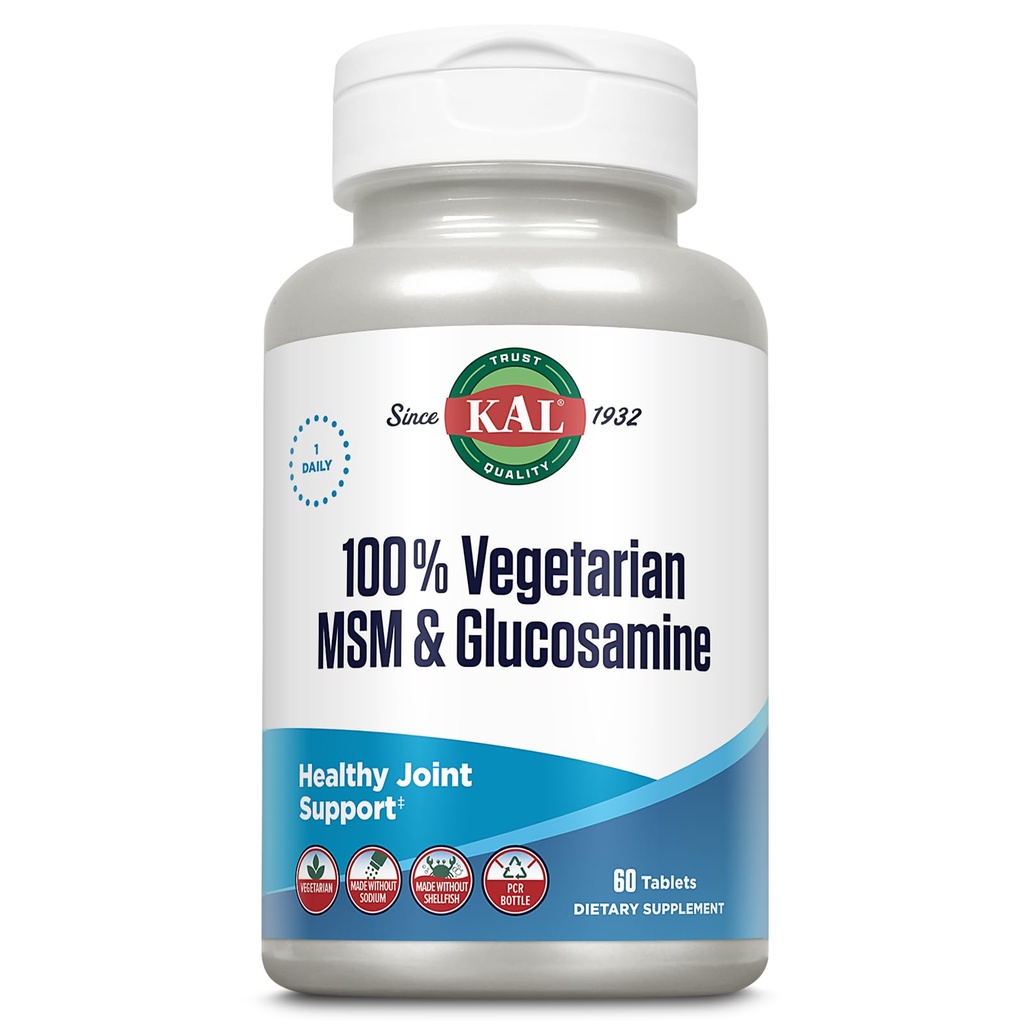 KAL 100% taimetoitlane MSM & Glükosamiin - Tervislik liigesetoetus - Vegan Glükosamiin ja MSM-i lisand - valmistatud ilma karpideta - Lab kontrollitud - 60-päevane garantii - 60 serveerimist, 60 tabletti