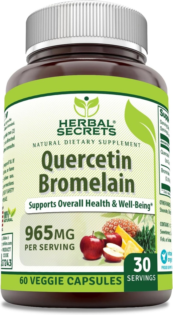 Taimsed saladused Quercetin 800 Mg Bromelain 165 Mg Supplement | 60 Veggie kapslid | Mitte-GMO | Gluteenivaba | Valmistatud USA-s