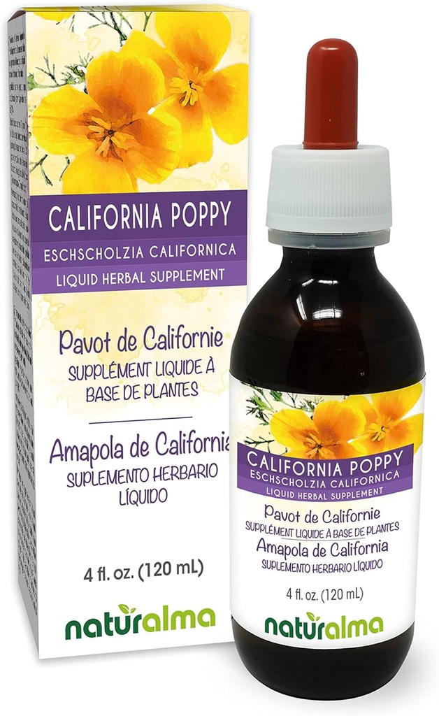 Naturalma Eschscholzia (Eschscholzia californica) ürdi Alkoholivaba tinktuur - 4 fl oz Vedel ekstrakt tilkadena - Taimne täiendus - Vegan
