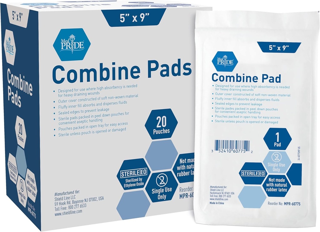 MED PRIDE Nonstick Sterile Abd Combine Pads 5x9 Extra Absorbent Kirurgiline Riietus Raske Leke (40 Loe)