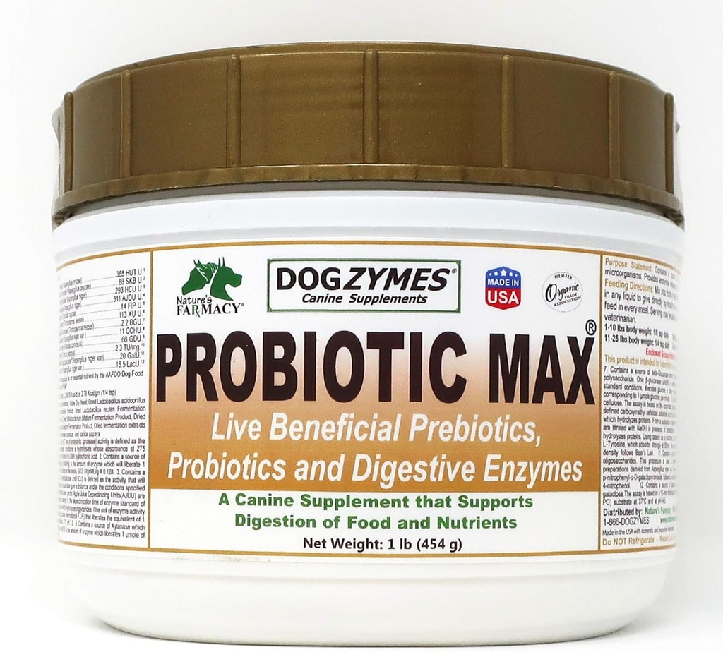 Dogzymes Probiootikum Max -10 miljardit CFU probiootikumid, prebiootikumid, seedetrakti ensüümid - leevendab kõhulahtisust, kõhukinnisust, gaasi, allergiat, immuunsust ja üldist tervist (1 nael)