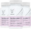 Vitruvin Trans-Resveratrol 500mg, 3 pudelit Pack, Vegan, Non-GMO, Gluteenivaba, želatiinivaba.