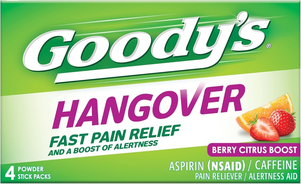 Goody pohmellipulbrid, kiire valu leevendamine ja häiretugevuse suurendamine Berry Citrus, 4 ct (pakk 1)