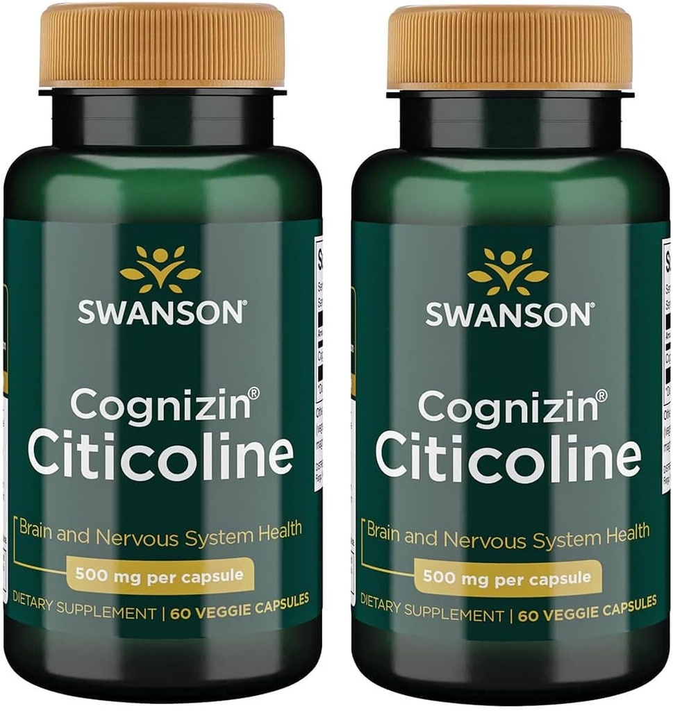 Swanson Cognizin Citicoline 1000 milligrammi 60 köögiviljakapslit (2 pakendit)