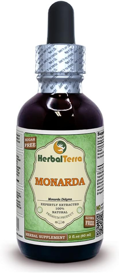 Monarda (Monarda Didyma) Glycerite, Organic Dried Herb Alcohol-FREE Vedelik Extract (Brand name: HerbalTerra, Proudly made in USA) 2 fl.oz (60 ml)