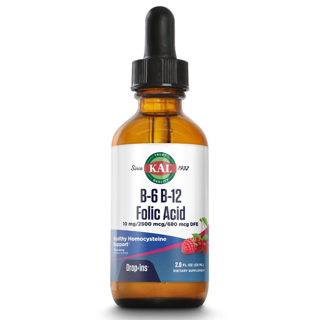 KAL-vitamiin B-6 B-12 foolhappe tilgad, vedelad B-vitamiini lisatilgad, südame tervis, energia, punaste vereliblede toetus metüül B12 ja metüülfolaadiga, looduslik segatud marjamaitse, 59 serveerimist, 2oz