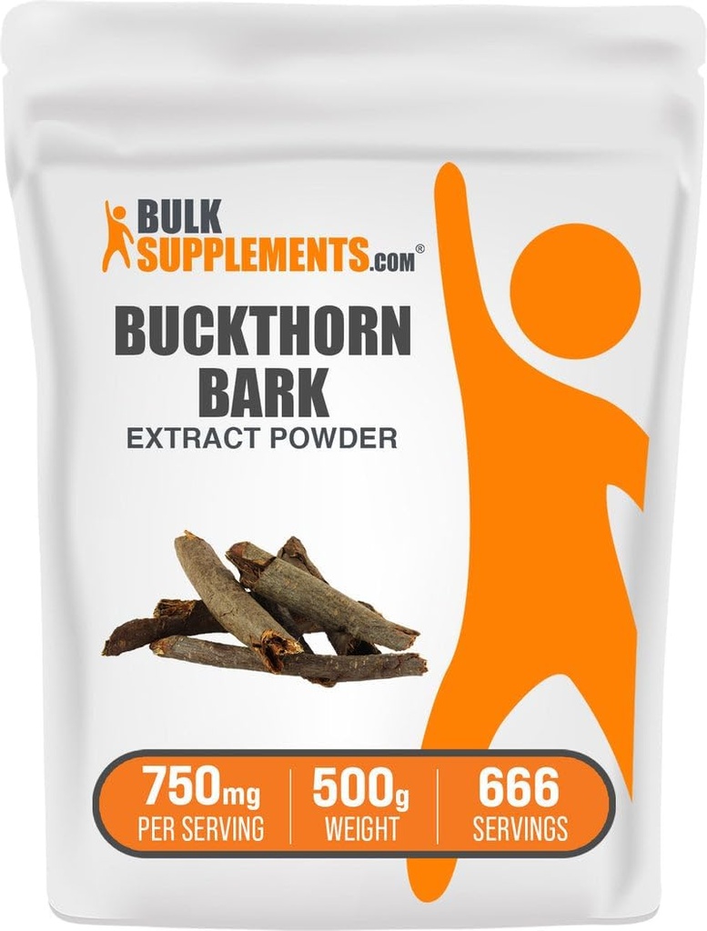 BulkSupplements.com Buckthorn Bark Extract Pulber - Buckthorn Bark Pulber, Taimne täiendus - Vegan & Gluten Free, 750mg per Serving, 500g (1,1 naela) (pakk 1)