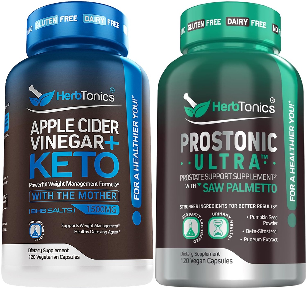 Herbtoonika Õunasiider Äädikas Kapslid Plus Keto BHB | Rasvapõletaja & Kaalulangus Täiendus Naistele Ja Meestele - Eesnäärme Toetus Täiendus Meeste Tervisele | Saw Palmetto Beta Sitosterol