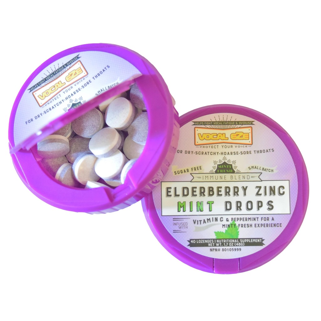 Vocal Eze Elderberry Mint koos C-vitamiini ja tsingiga (40) | Lozenges, et leevendada valu, kähedust, väsimust, kurgu kuivust | Hääletoetus, suhkruvaba
