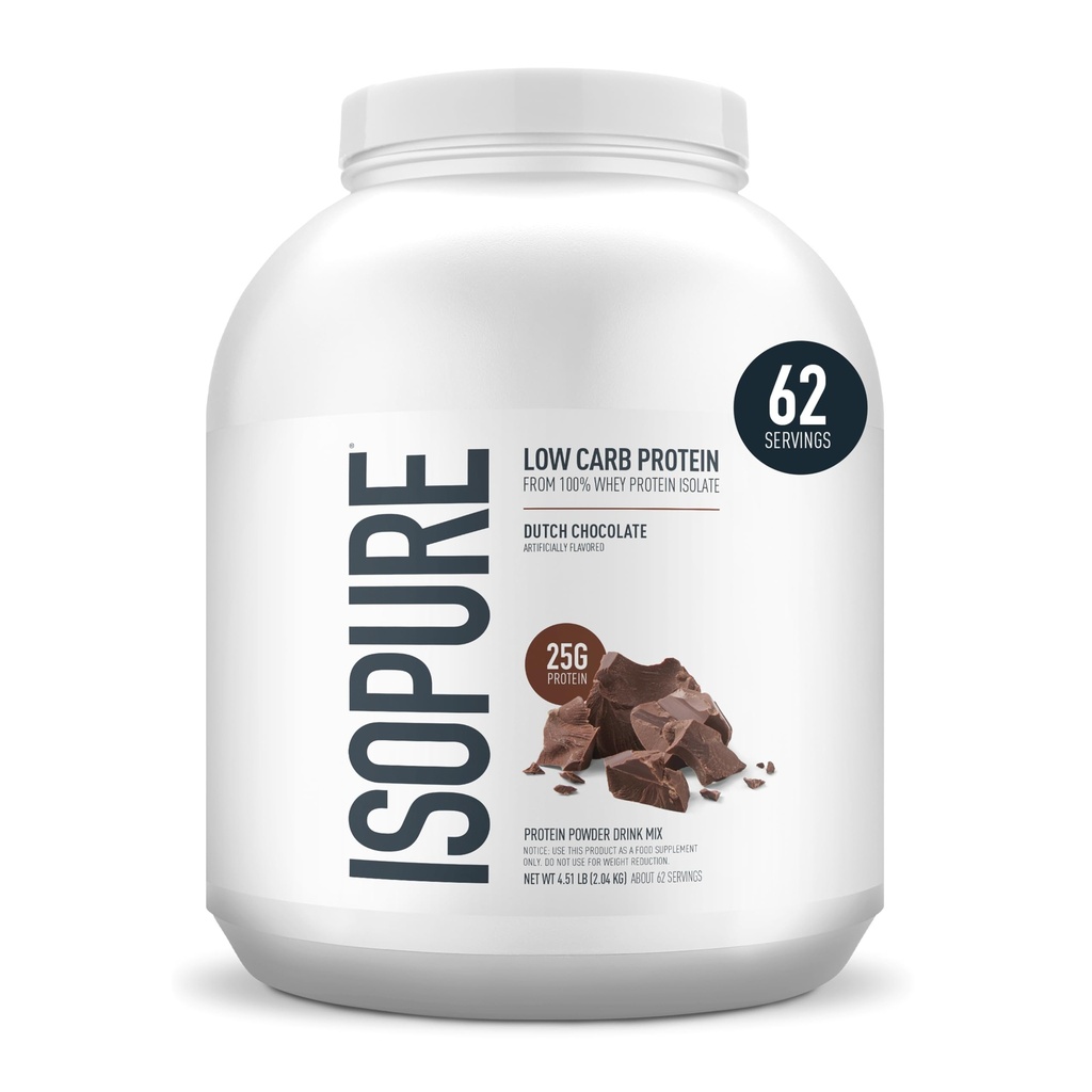 Isopure Low Carb 100% puhas vadak Isolaatvalgu pulber, laktoosivaba, gluteenivaba, vitamiinidega, Hollandi šokolaad, 25 g valku serveerimise kohta, 4,5 lbs, 62 serveerimist (pakendamine võib varieeruda)