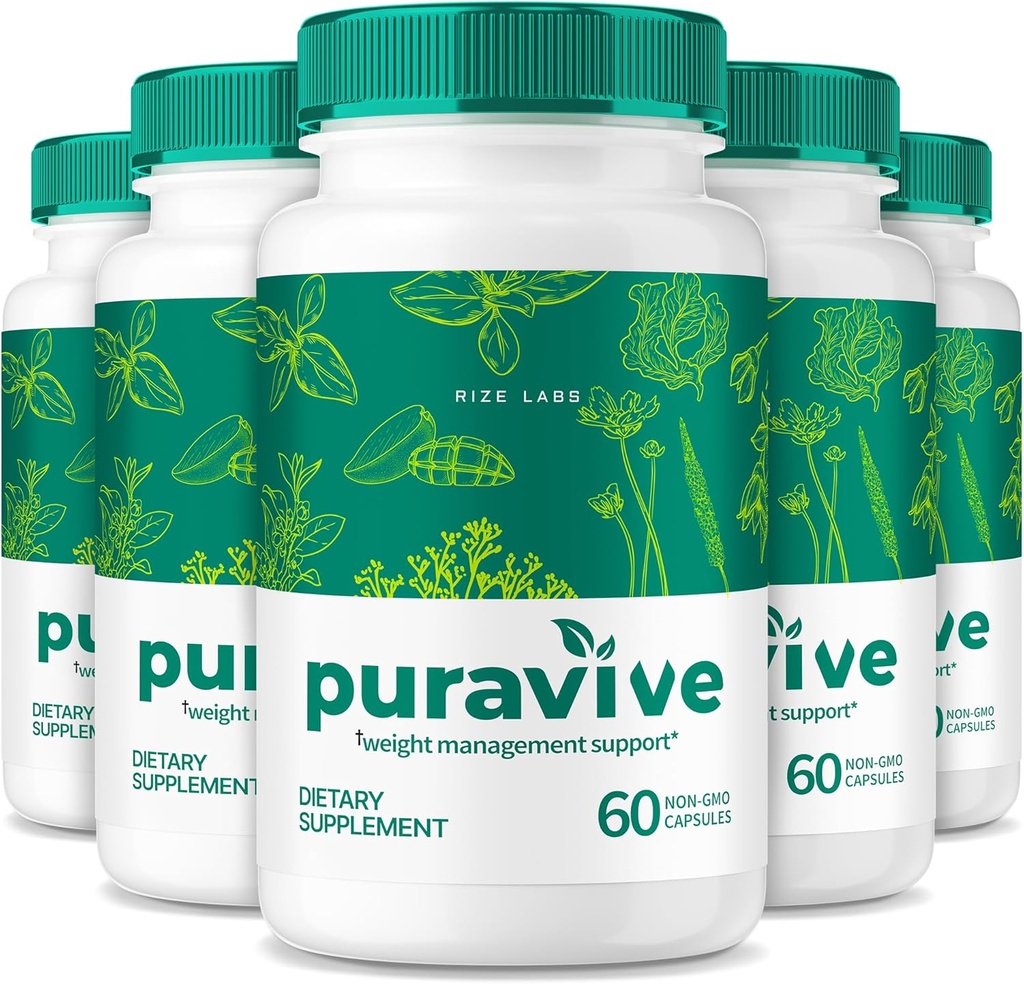 Rize labs (Pack of 5 Puravive Weight Health Pills, Exotic Rice Capsules Reviews, Kaalutoetus BAT tasemed, Detox & Cleanse, All-Natural Lihtne neelata valem (300 kapslit)