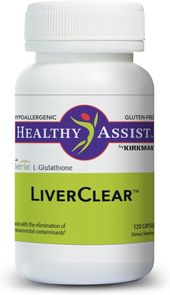 Kirkman LiverClear täiendus, 120 kapslit, keha puhastamine C-vitamiini, E-vitamiini, seleeni, tauriini, kurkumiini, piimaohaka, glutatiooni, NAC ja kaltsiumiga, et toetada keha loomulikku puhastust