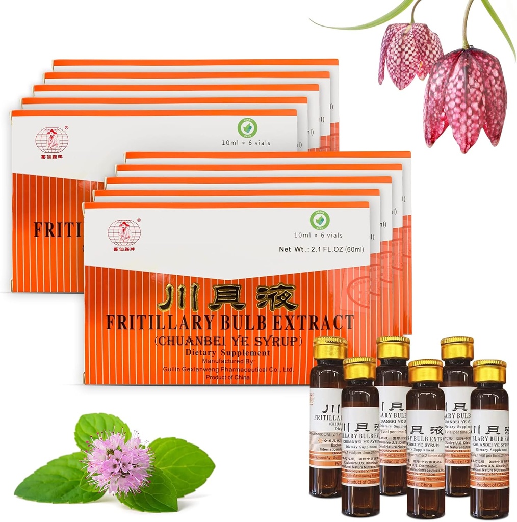 10 pakendit maitsetaimedDepo Fritillary Bulb Extract - magus, maitsev, mitte-uimane ja tõhus suukaudne vedelik toidulisand Köha siirup (Chuanbei Ye siirup) - 60 pudelit (10 ml per)