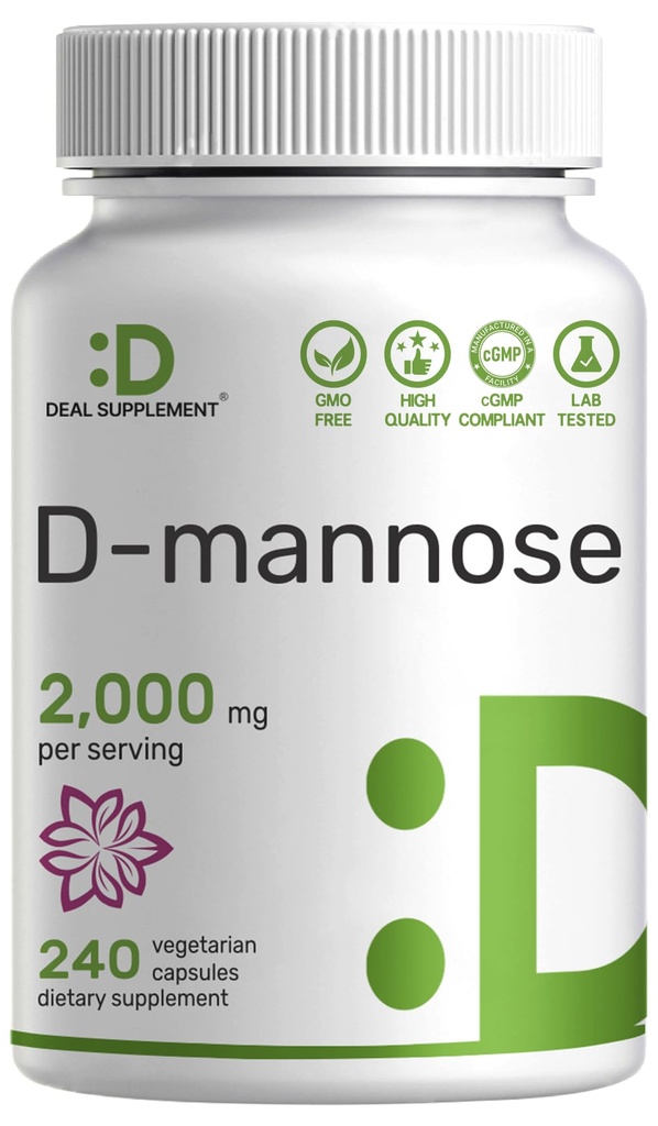D Mannose 500mg kapslid (2 000mg per Serving), 240 Veggie pillid – kiire toimega vees lahustuv vorm – ekstra tugevusega kuseteede (UTI) tervisetoetus – mitte-GMO, vegan sõbralik