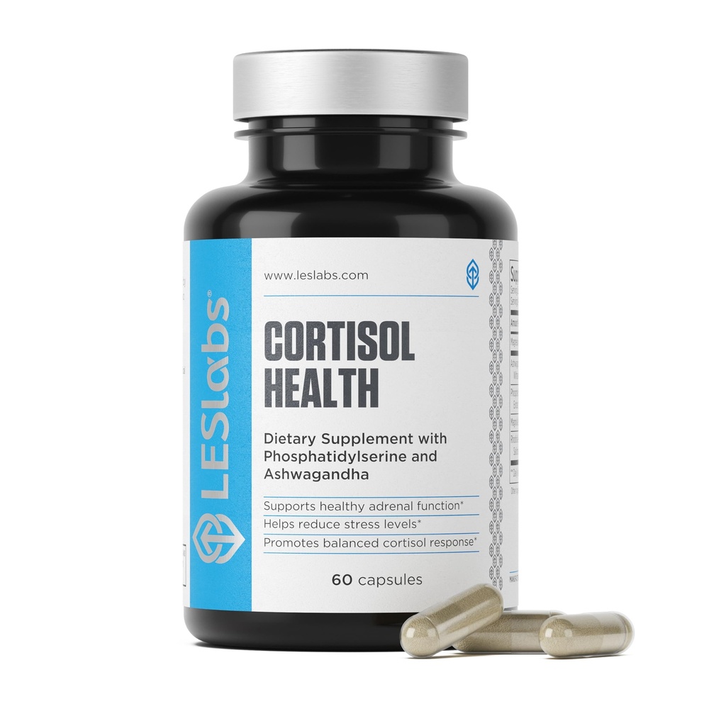 LES Labs Kortisooli tervis - Stressi leevendamine, tasakaalustatud kortisooli reaktsioon, lõdvestumine ja sügav uni - fosfatidüülseriin, magneesium, Magnolia koor, Rhodiola Rosea & Ashwagandha - Non-GMO - 60 kapslit