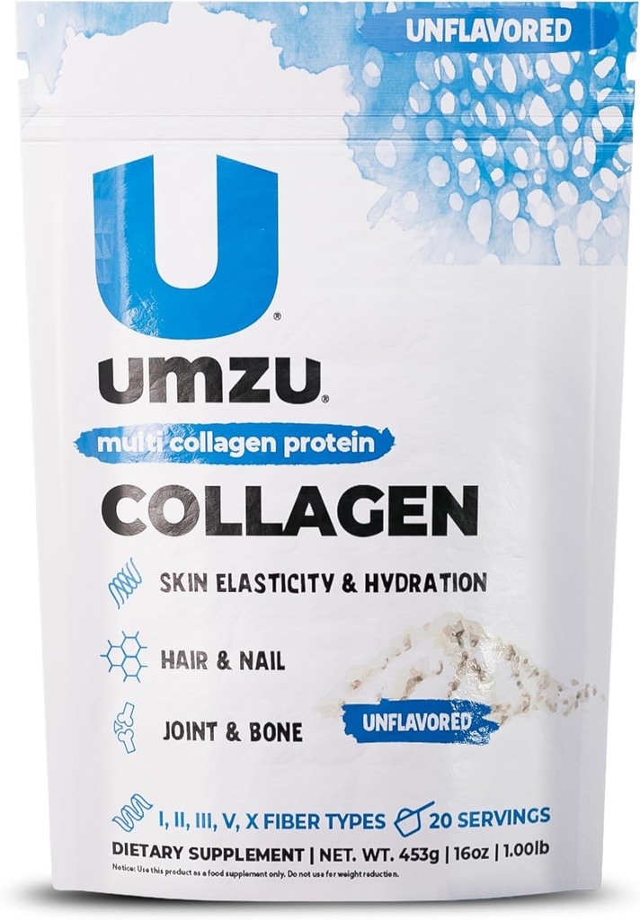 UMZU ZuCollagen hüdrolüüsitud valgu pulber | 5 kollageenpeptiidi tüüpi tervetele juustele, nahale, küüntele, liigestele ja soolestikule | Madal kalorsus, kõrge valk (20 g valku serveerimise kohta | maitsestamata)