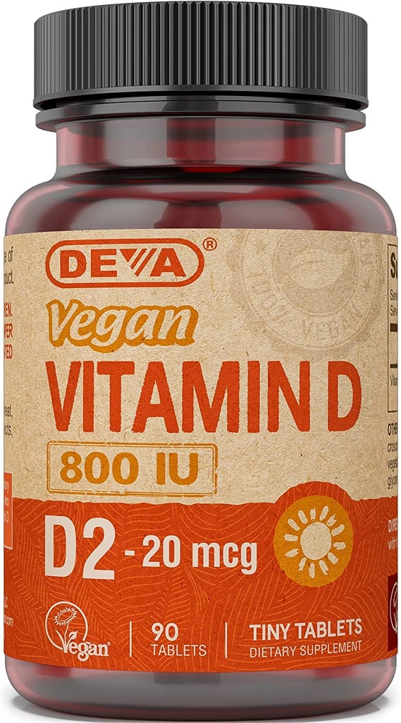 DEVA Vegan Vitamiin D2 800 RÜ, ergokaltsiferooli lisand ilma loomsete koostisosadeta, 90 tabletti, 1-pakk
