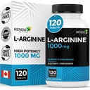 Renew Actives L-Arginine Supplement 1000MG serveerimiseks - tugevus ja vastupidavus, vajalik valkude sünteesiks ja lihaste funktsiooniks, füüsilise jõudluse suurendamiseks - valmistatud Kanadas - 120 tabletti