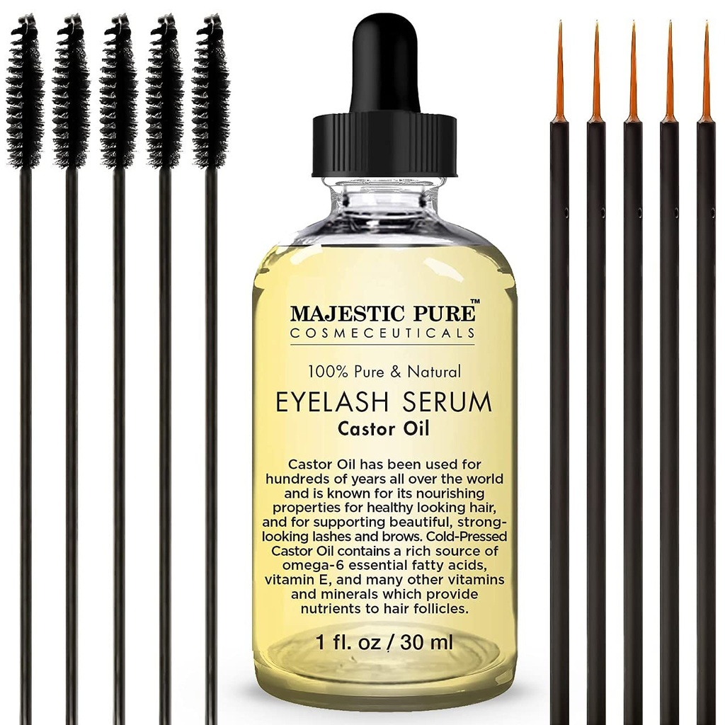 Majestic Pure Castor Õli ripsmete seerum - Apple & Argan Tüvirakkudega - ripsmete kasvu seerum pikemate paksemate ripsmete, kulmude ja juuste jaoks - Mascara Brush & Eyeliner aplikaator - 1 fl oz
