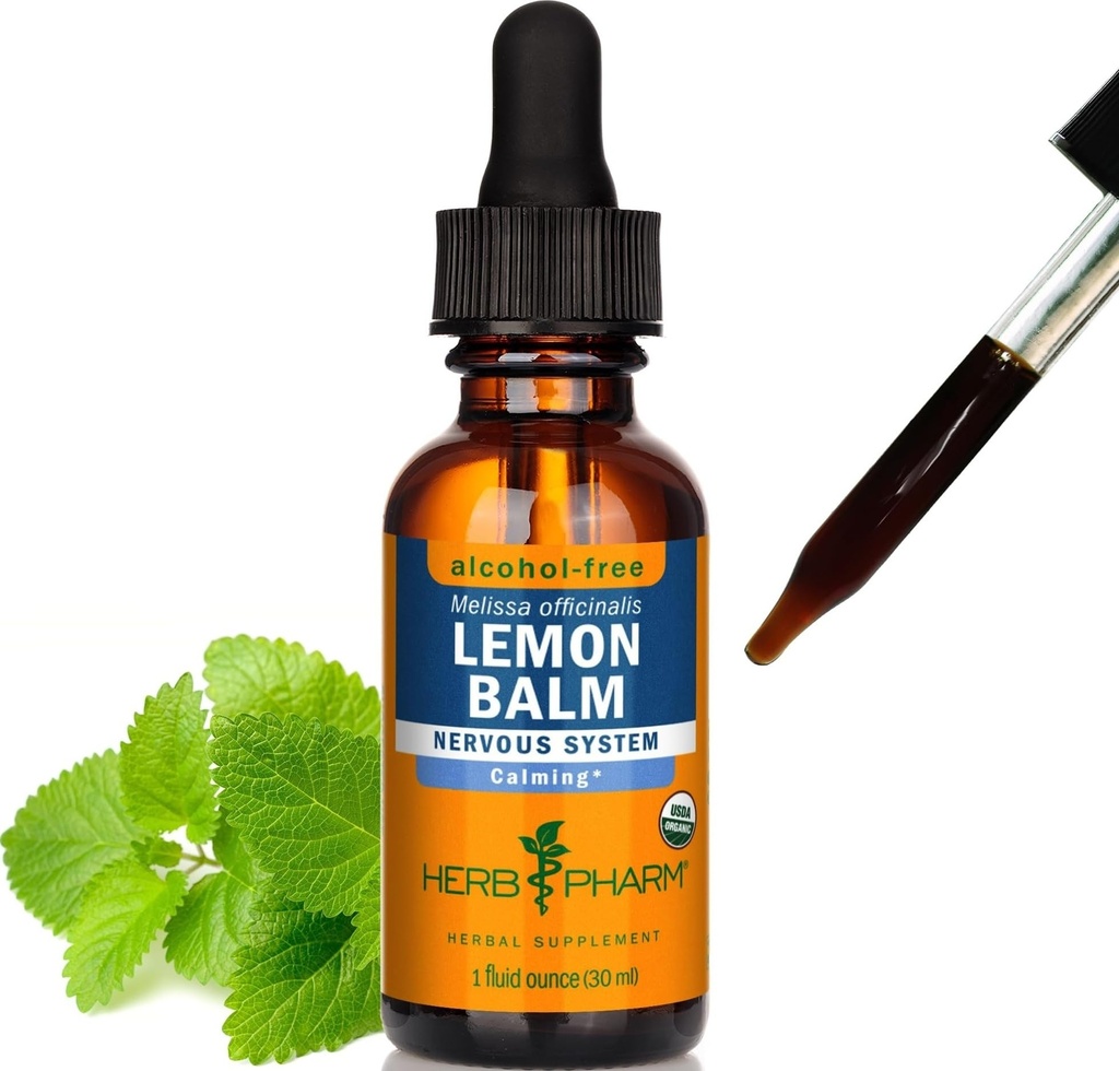 Herb Pharm Certified Organic Lemon Balm Vedel Ekstrakt Calming Närvisüsteemi Toetus, Alkoholivaba Glycerite, 1 Oz